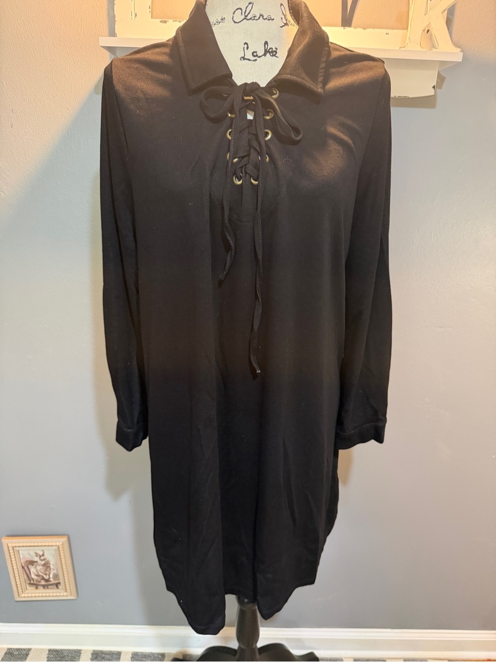 CALSTYLE BLACK LACE UP COLLORED LONG SLEEVE DRESS SZ XL